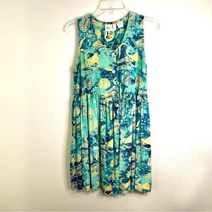 BUSTER ‘N’ BOGI Womens‎ Dress Size L Mini Button Front Fit Flare Beachy Green